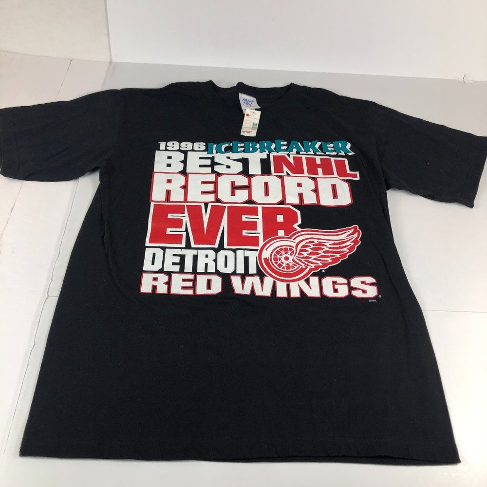 VTG 1996 Detroit Red Wings Shirt Men Large Black Colorful Icebreaker Best Record